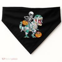 Skeleton Riding Dinosaur T Rex Funny Kids Halloween USA-Made Doggie Bandana thumb 0