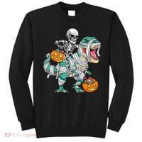 Skeleton Riding Dinosaur T Rex Funny Kids Halloween Sweatshirt thumb 0