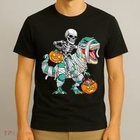 Skeleton Riding Dinosaur T Rex Funny Kids Halloween T-Shirt thumb 3