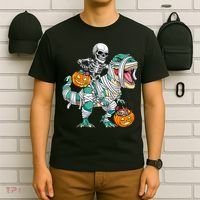 Skeleton Riding Dinosaur T Rex Funny Kids Halloween T-Shirt thumb 6