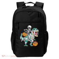 Skeleton Riding Dinosaur T Rex Funny Kids Halloween Backpack thumb 0