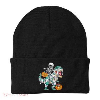 Skeleton Riding Dinosaur T Rex Funny Kids Halloween Beanie