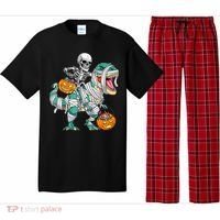 Skeleton Riding Dinosaur T Rex Funny Kids Halloween Pajama Set thumb 0