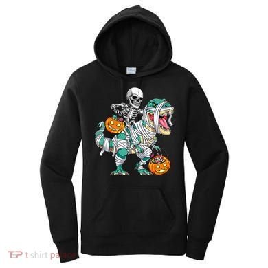 Skeleton Riding Dinosaur T Rex Funny Kids Halloween Women's Hoodie