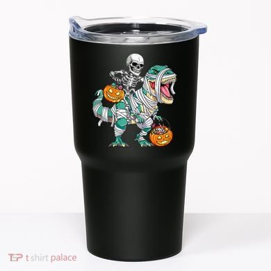 Skeleton Riding Dinosaur T Rex Funny Kids Halloween Tumbler