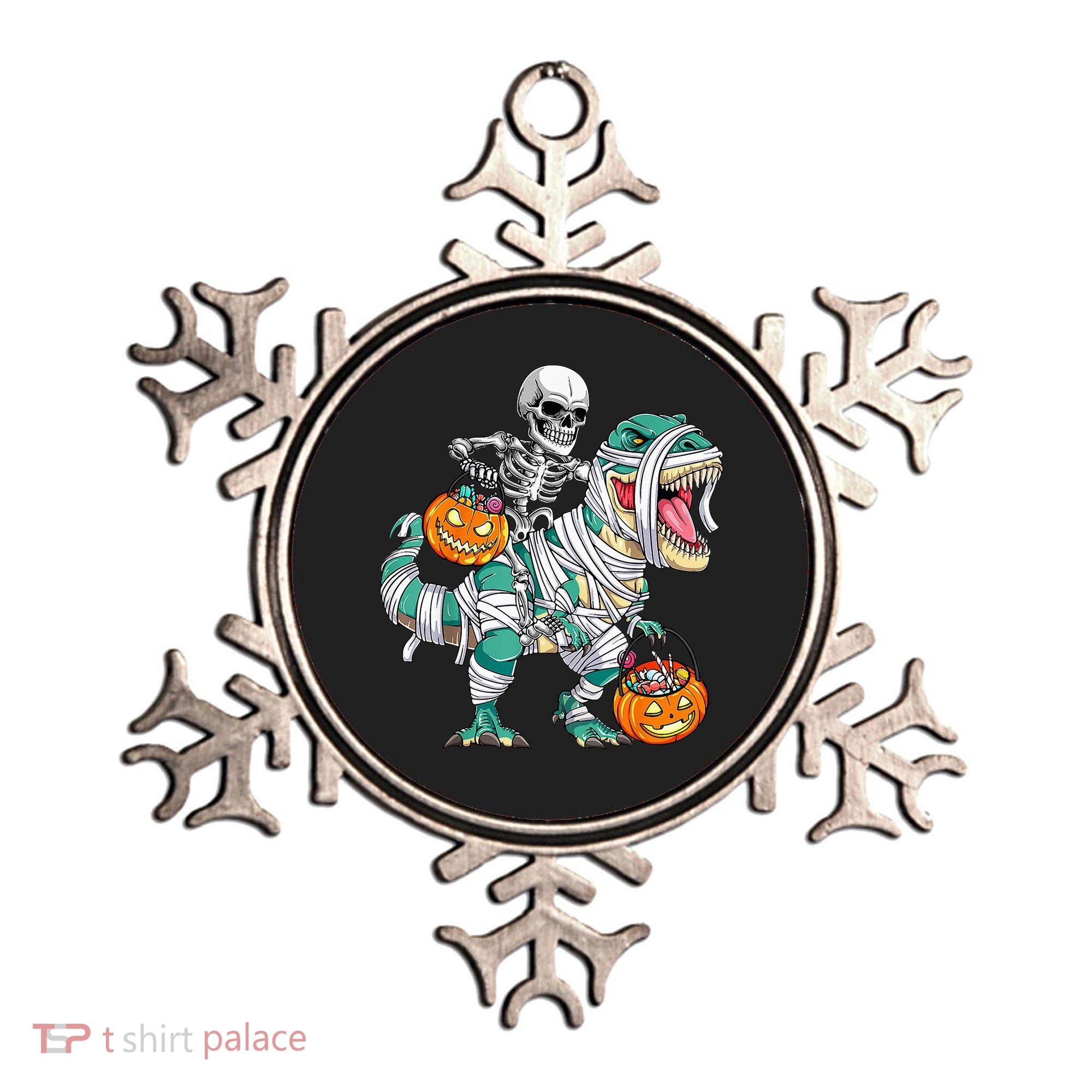 Skeleton Riding Dinosaur T Rex Funny Kids Halloween Ornament