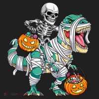 Skeleton Riding Dinosaur T Rex Funny Kids Halloween Hat thumb 2