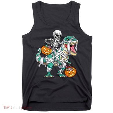 Skeleton Riding Dinosaur T Rex Funny Kids Halloween Tank Top