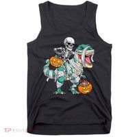 Skeleton Riding Dinosaur T Rex Funny Kids Halloween Tank Top thumb 0