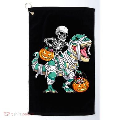 Skeleton Riding Dinosaur T Rex Funny Kids Halloween Golf Towel