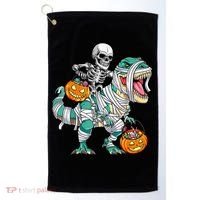 Skeleton Riding Dinosaur T Rex Funny Kids Halloween Golf Towel thumb 0