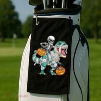 Skeleton Riding Dinosaur T Rex Funny Kids Halloween Golf Towel thumb 2
