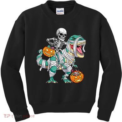 Skeleton Riding Dinosaur T Rex Funny Kids Halloween Kids Sweatshirt