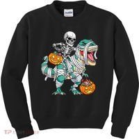 Skeleton Riding Dinosaur T Rex Funny Kids Halloween Kids Sweatshirt thumb 0