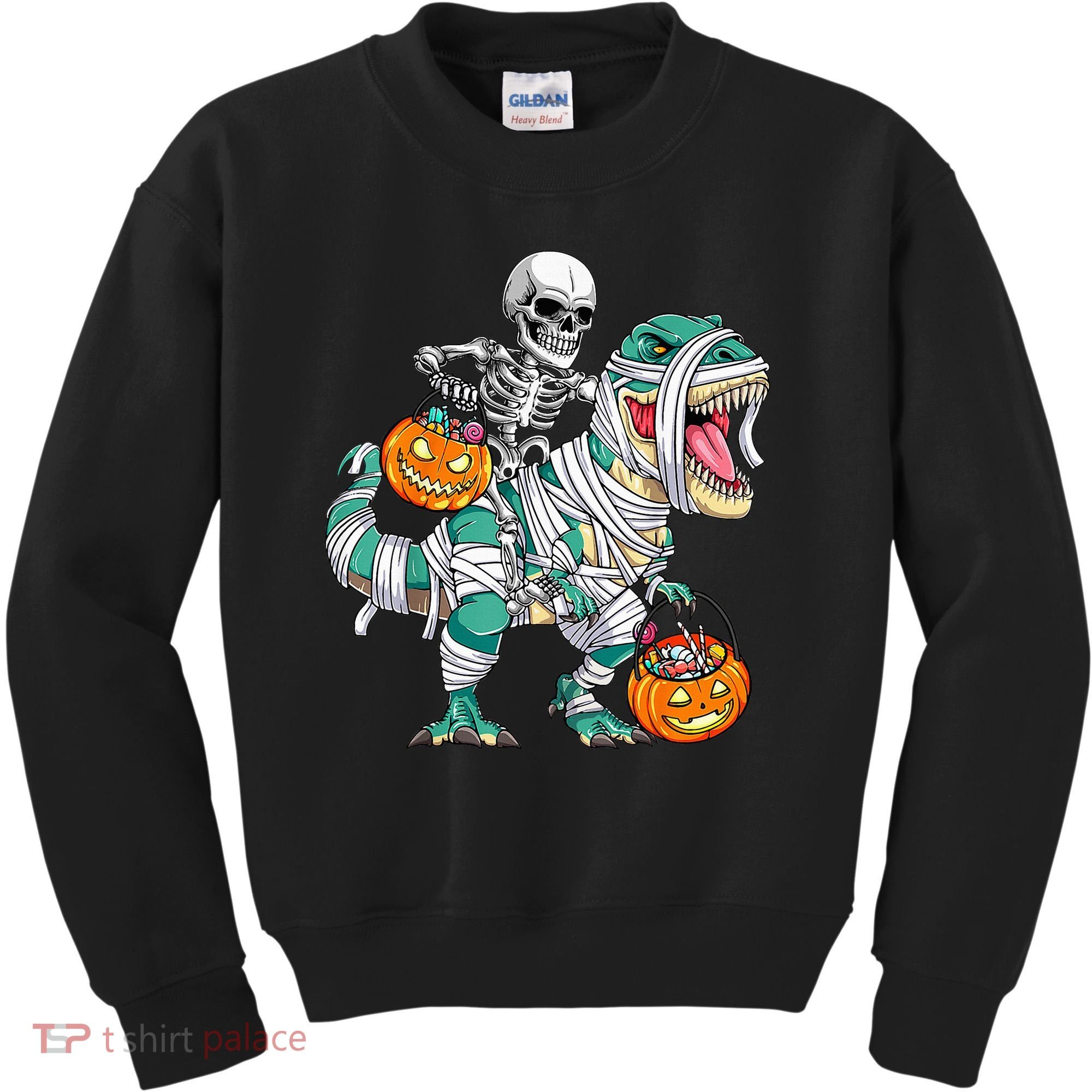 Skeleton Riding Dinosaur T Rex Funny Kids Halloween Kids Sweatshirt