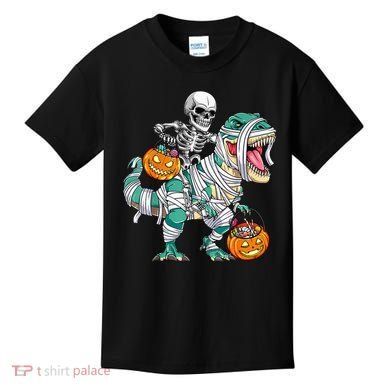 Skeleton Riding Dinosaur T Rex Funny Kids Halloween Kids T-Shirt