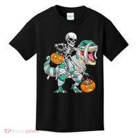 Skeleton Riding Dinosaur T Rex Funny Kids Halloween Kids T-Shirt thumb 0