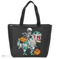 Skeleton Riding Dinosaur T Rex Funny Kids Halloween Tote Bag thumb 0