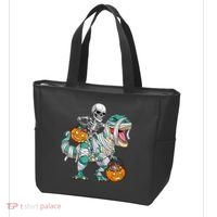 Skeleton Riding Dinosaur T Rex Funny Kids Halloween Tote Bag thumb 3