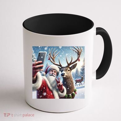 Surprise Rain Deer Selfie Santa Coffee Mug back