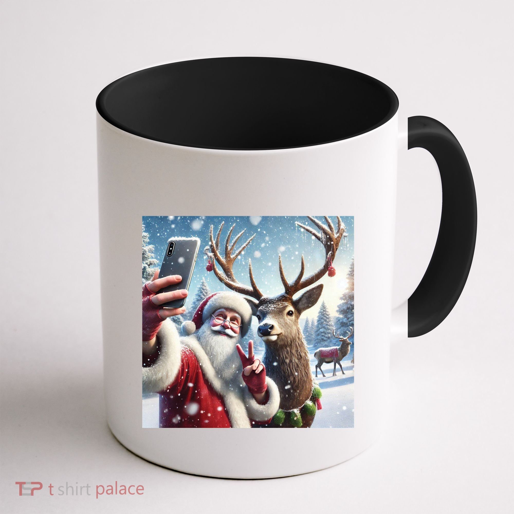 Surprise Rain Deer Selfie Santa Coffee Mug