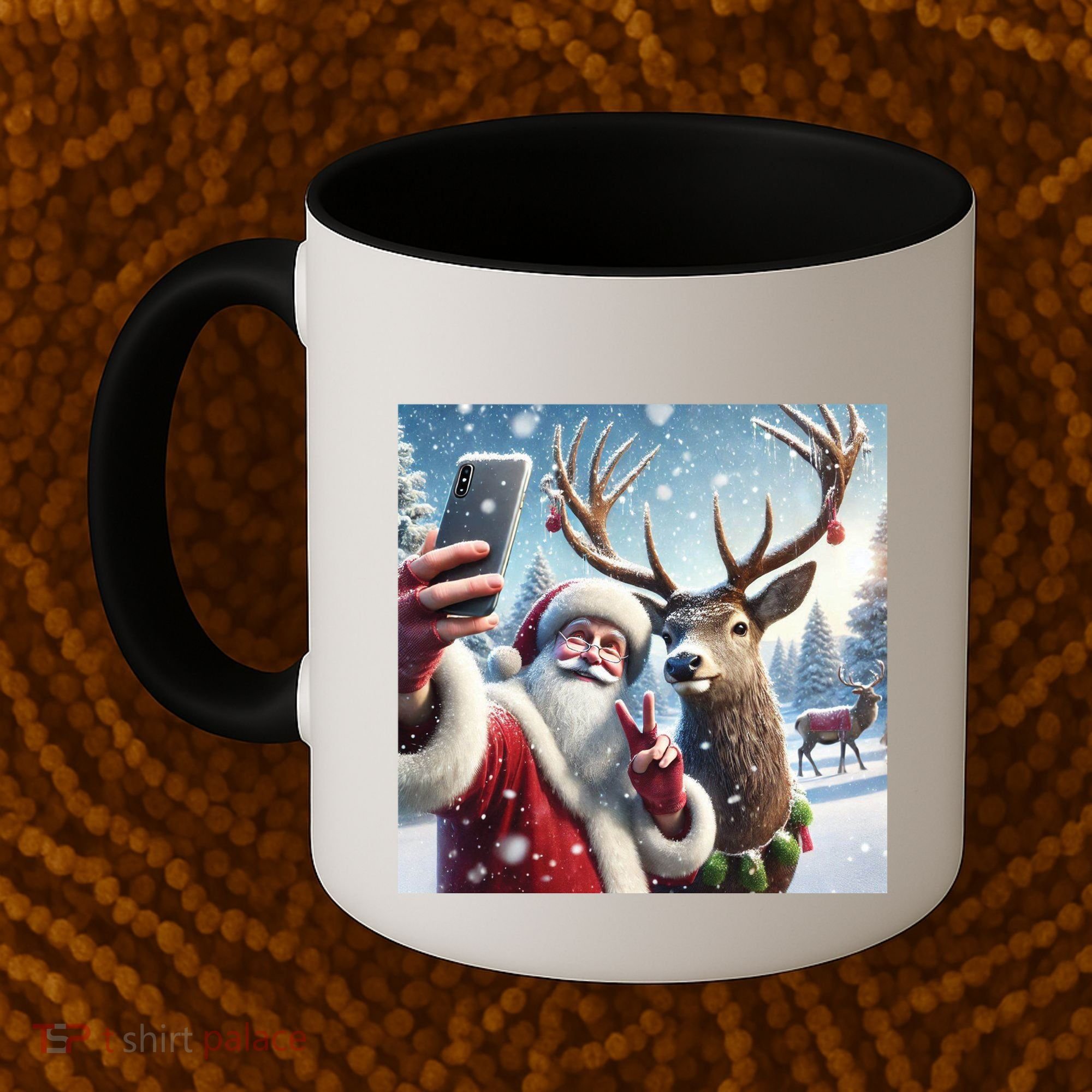 Surprise Rain Deer Selfie Santa Coffee Mug