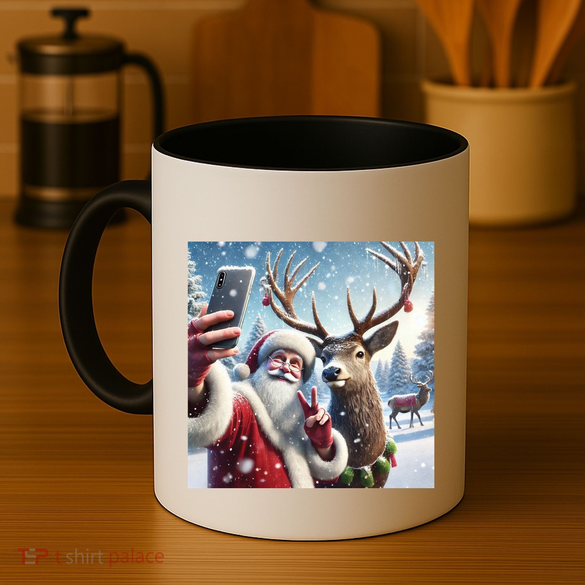 Surprise Rain Deer Selfie Santa Coffee Mug