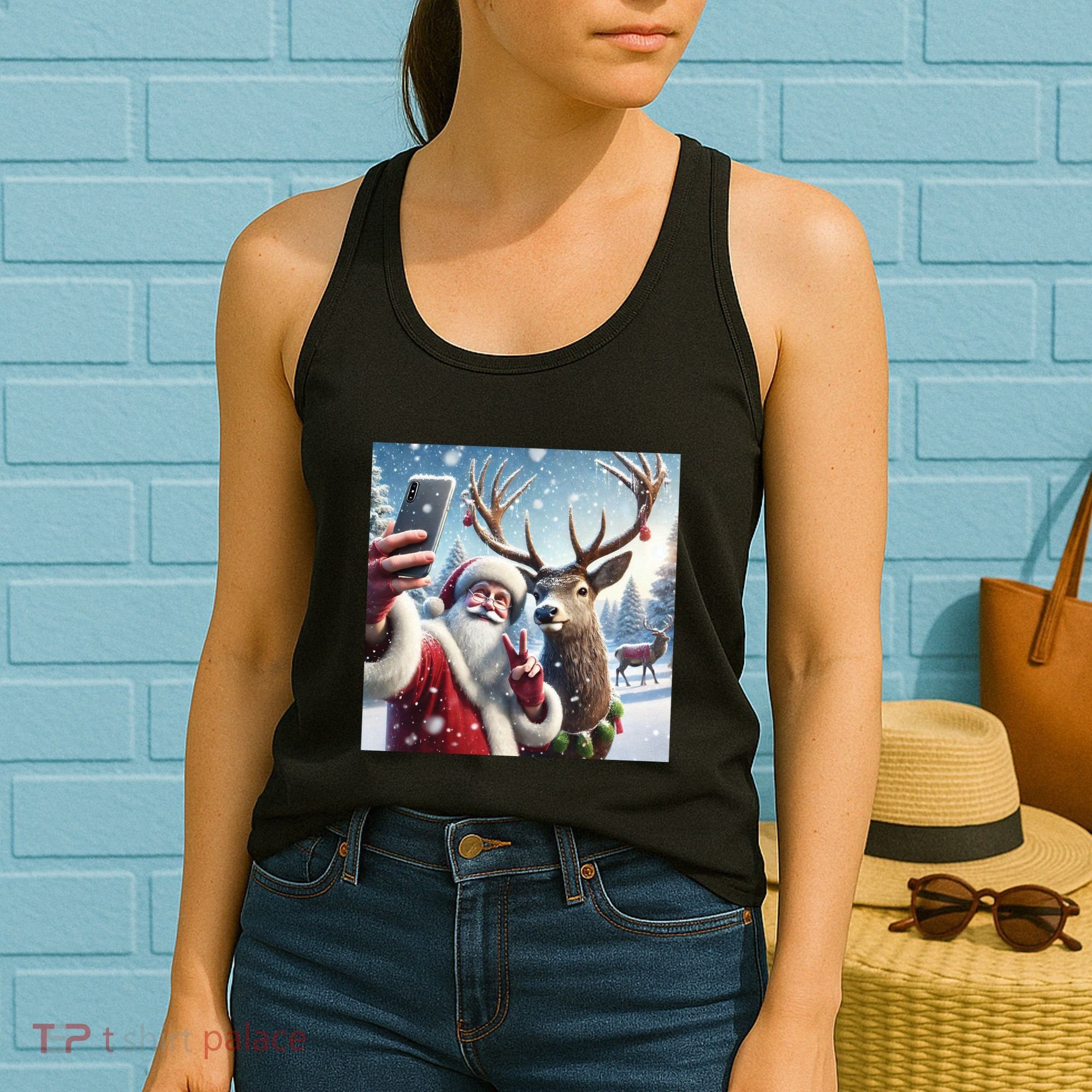 Surprise Rain Deer Selfie Santa Women's Tank Top