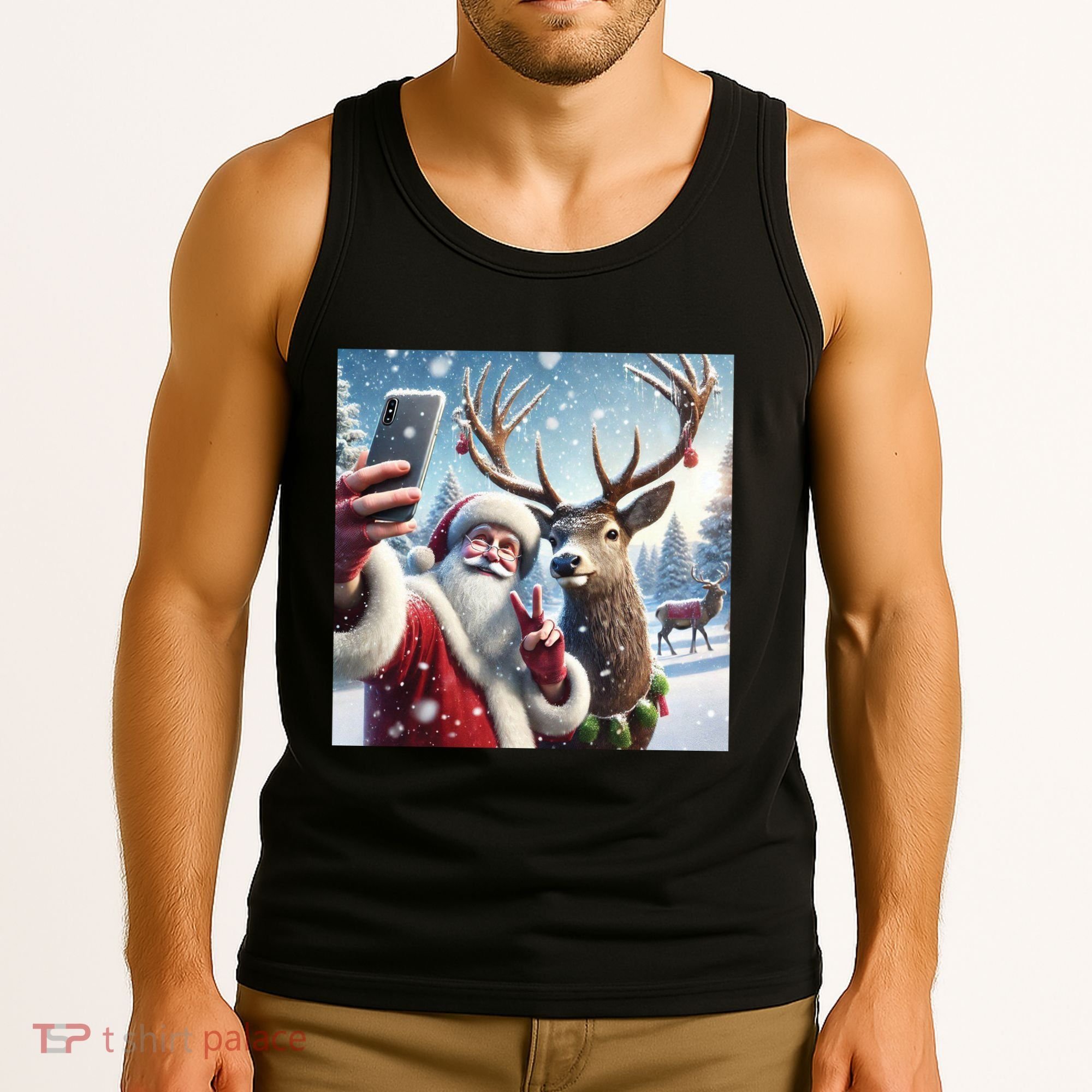 Surprise Rain Deer Selfie Santa Tank Top