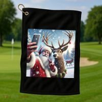Surprise Rain Deer Selfie Santa Golf Towel thumb 1