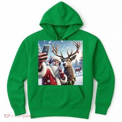Surprise Rain Deer Selfie Santa Hoodie