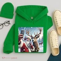 Surprise Rain Deer Selfie Santa Hoodie thumb 4