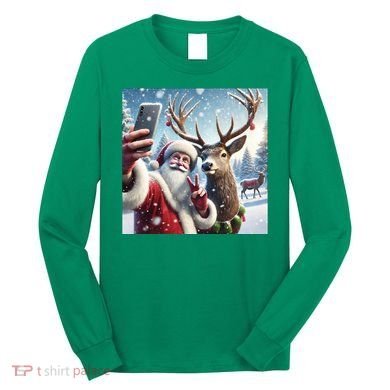 Surprise Rain Deer Selfie Santa Long Sleeve Shirt