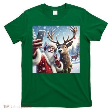 Surprise Rain Deer Selfie Santa T-Shirt