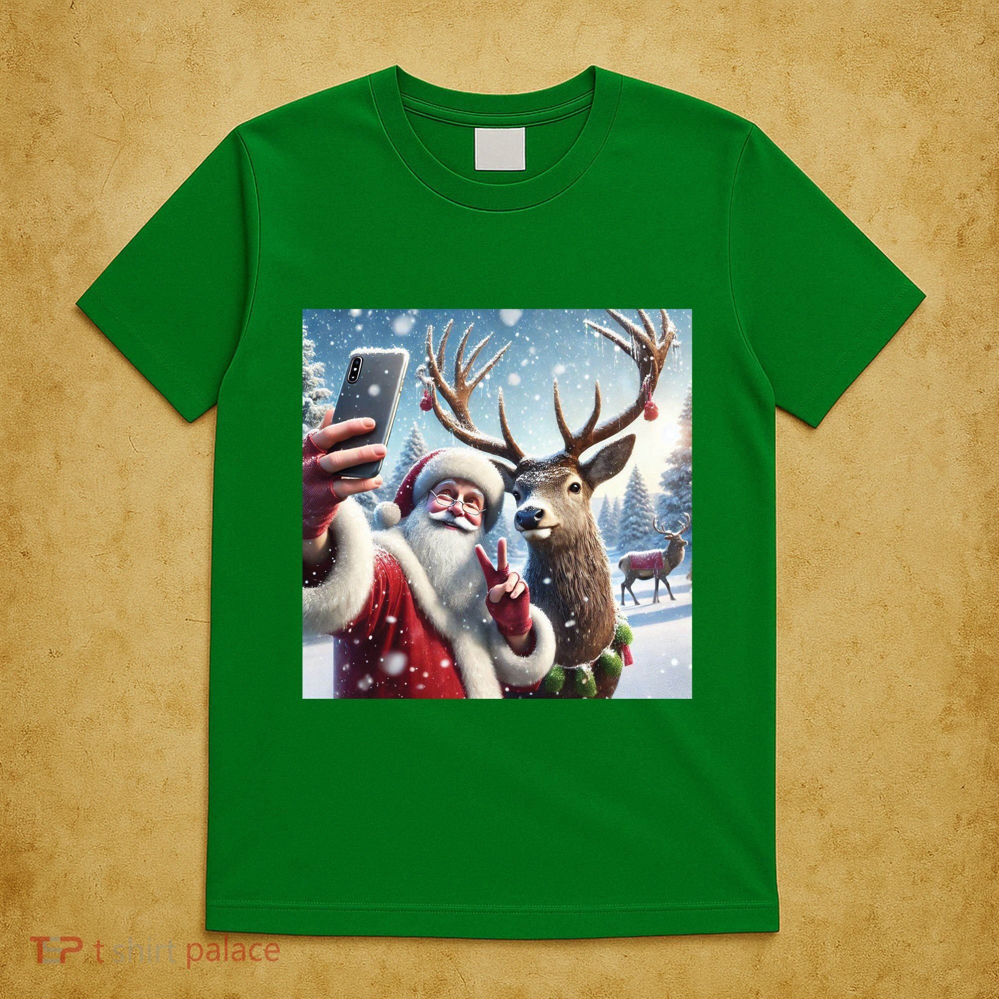 Surprise Rain Deer Selfie Santa T-Shirt