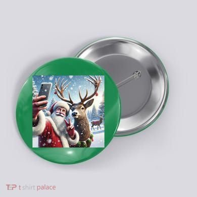 Surprise Rain Deer Selfie Santa Button