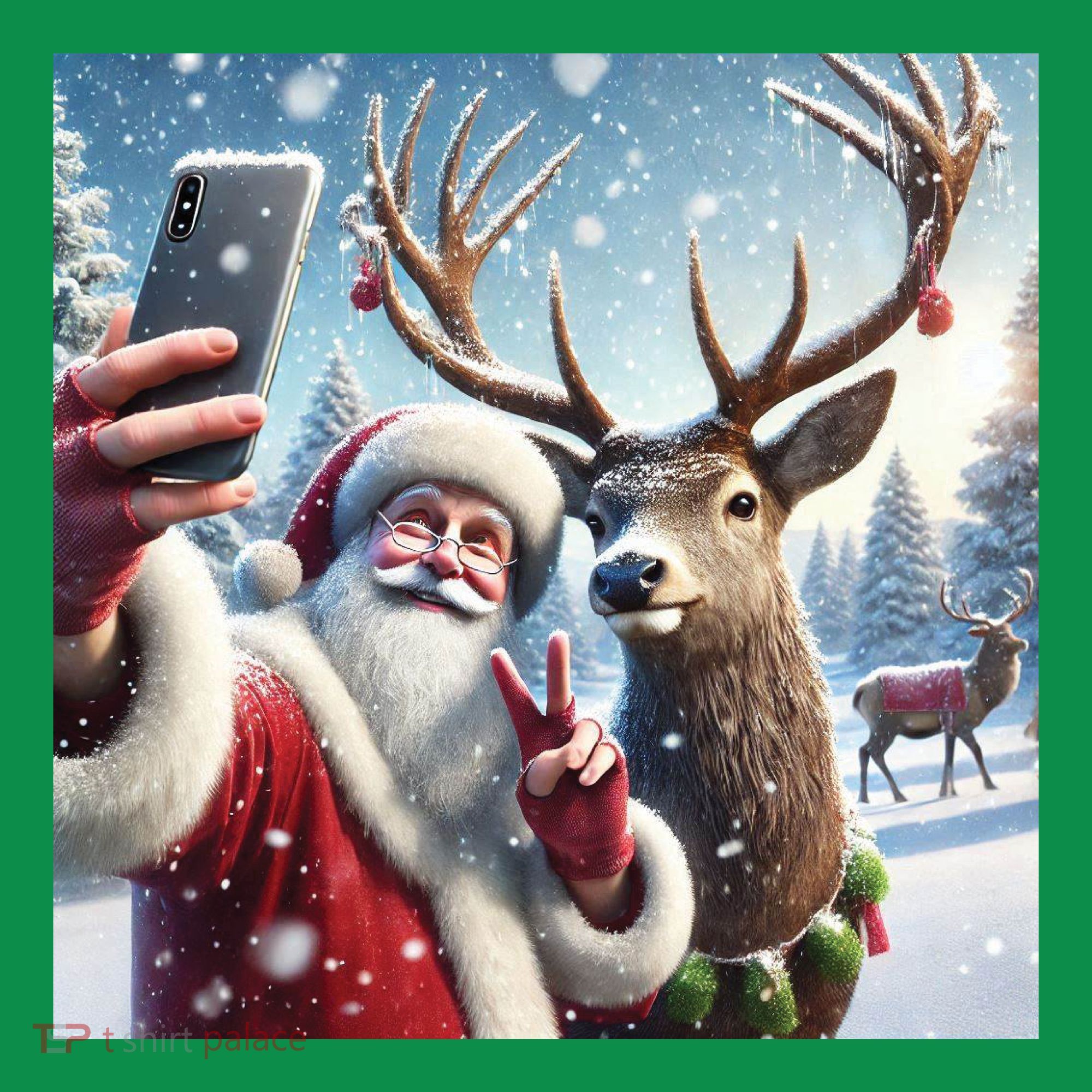 Surprise Rain Deer Selfie Santa Ornament