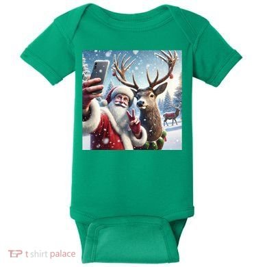 Surprise Rain Deer Selfie Santa Baby Bodysuit