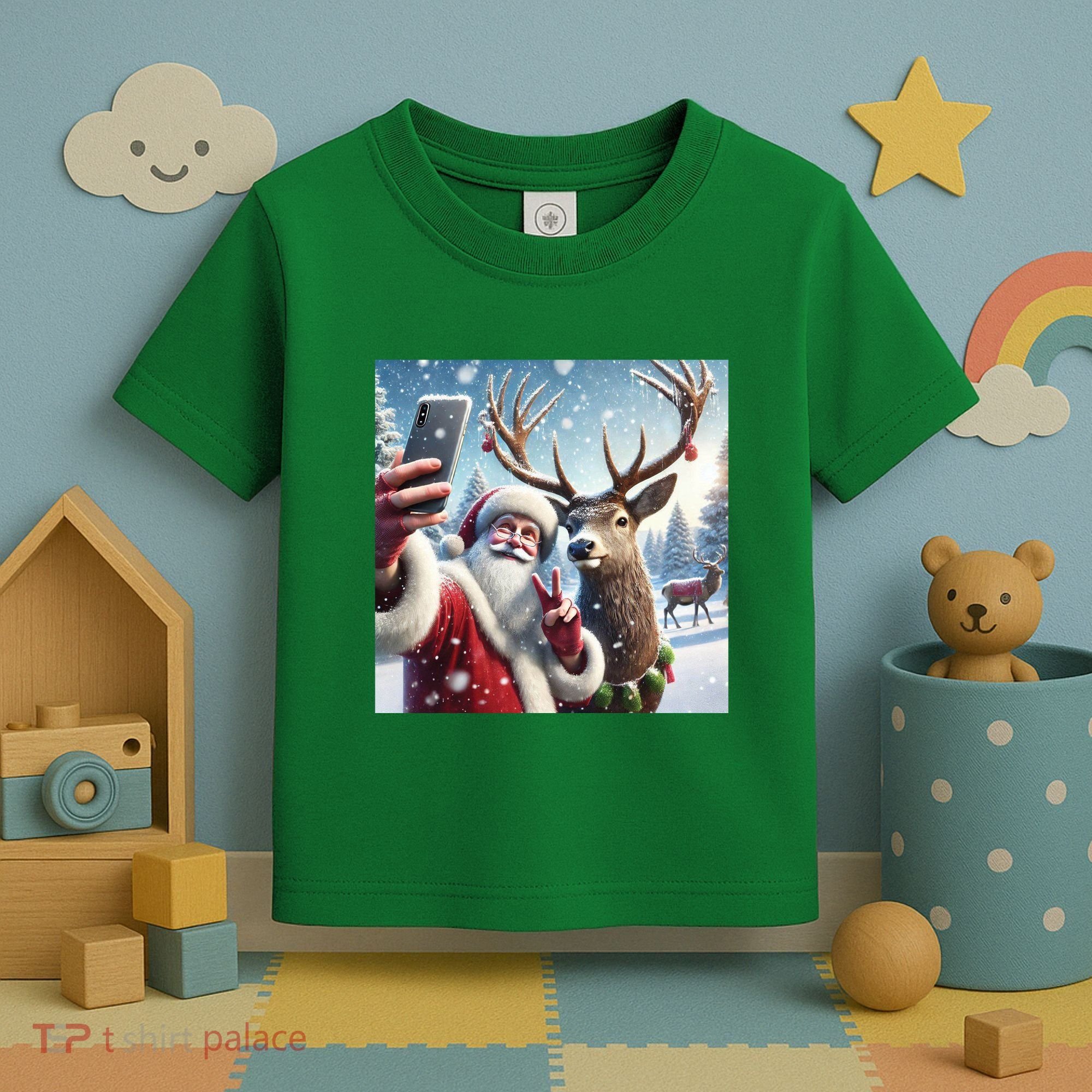 Surprise Rain Deer Selfie Santa Toddler T-Shirt