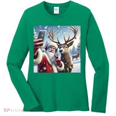 Surprise Rain Deer Selfie Santa Women's Long Sleeve Shirt