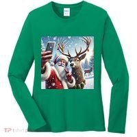 Surprise Rain Deer Selfie Santa Women's Long Sleeve Shirt thumb 0