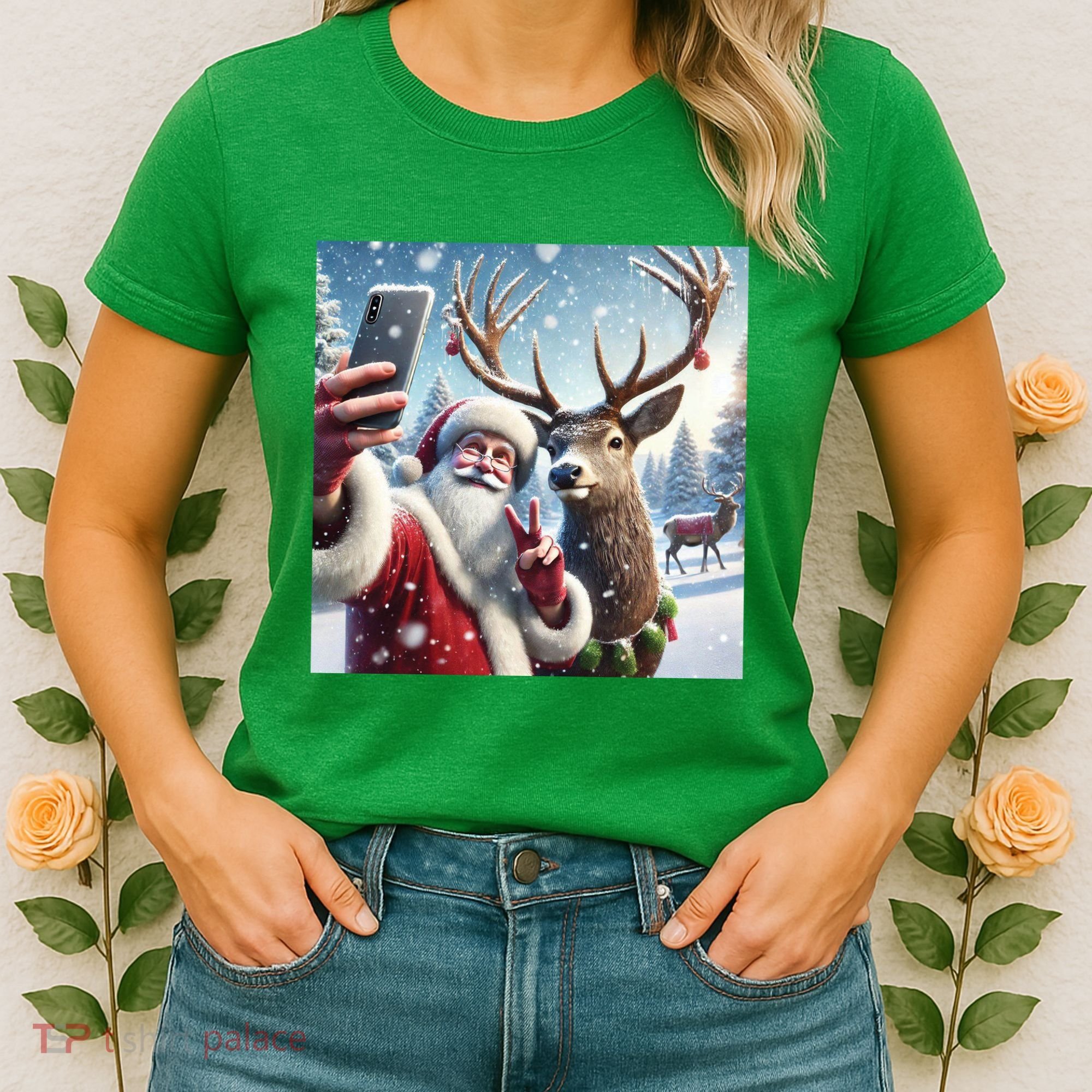 Surprise Rain Deer Selfie Santa Women's T-Shirt