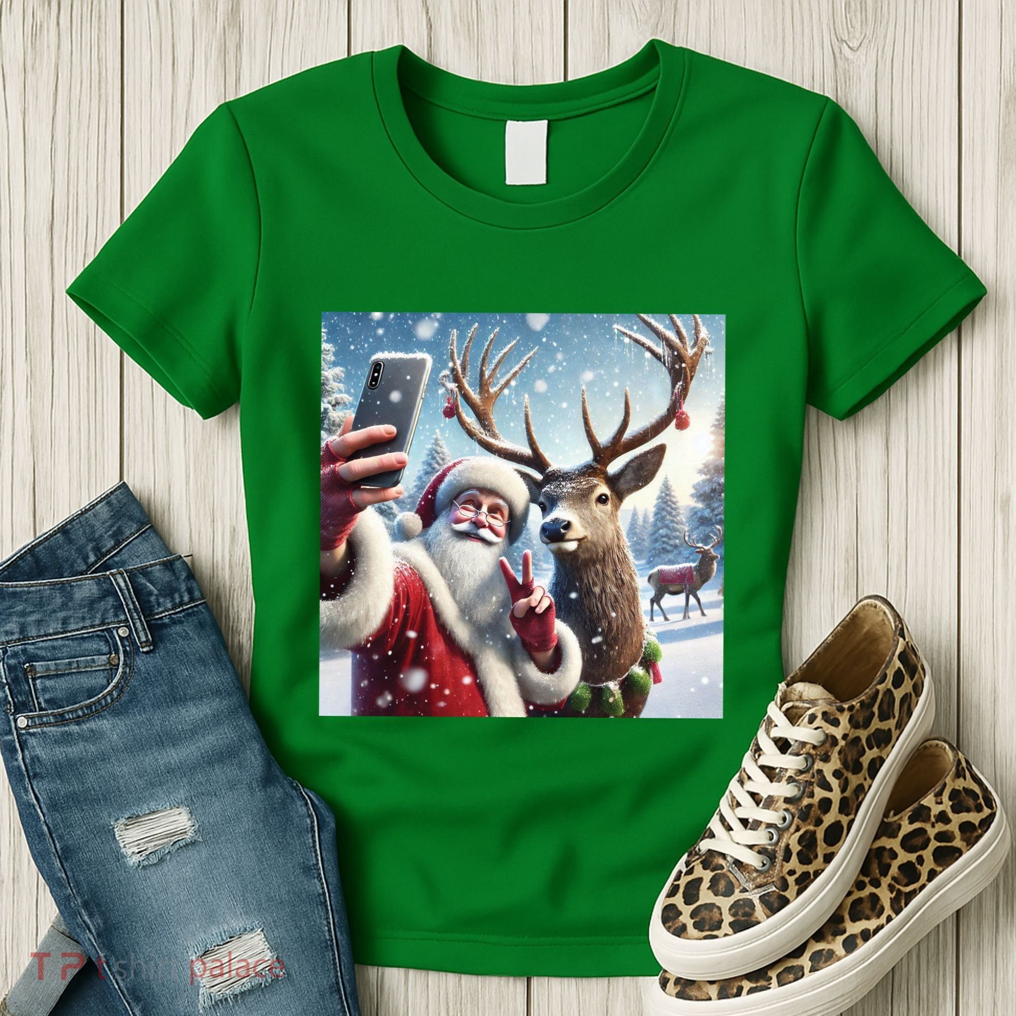 Surprise Rain Deer Selfie Santa Women's T-Shirt