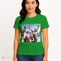 Surprise Rain Deer Selfie Santa Women's T-Shirt thumb 4