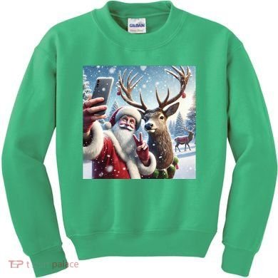 Surprise Rain Deer Selfie Santa Kids Sweatshirt