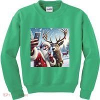 Surprise Rain Deer Selfie Santa Kids Sweatshirt thumb 0