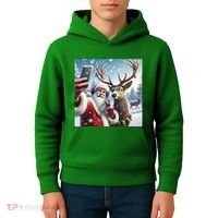 Surprise Rain Deer Selfie Santa Kids Hoodie thumb 4