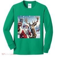 Surprise Rain Deer Selfie Santa Kids Long Sleeve Shirt thumb 0
