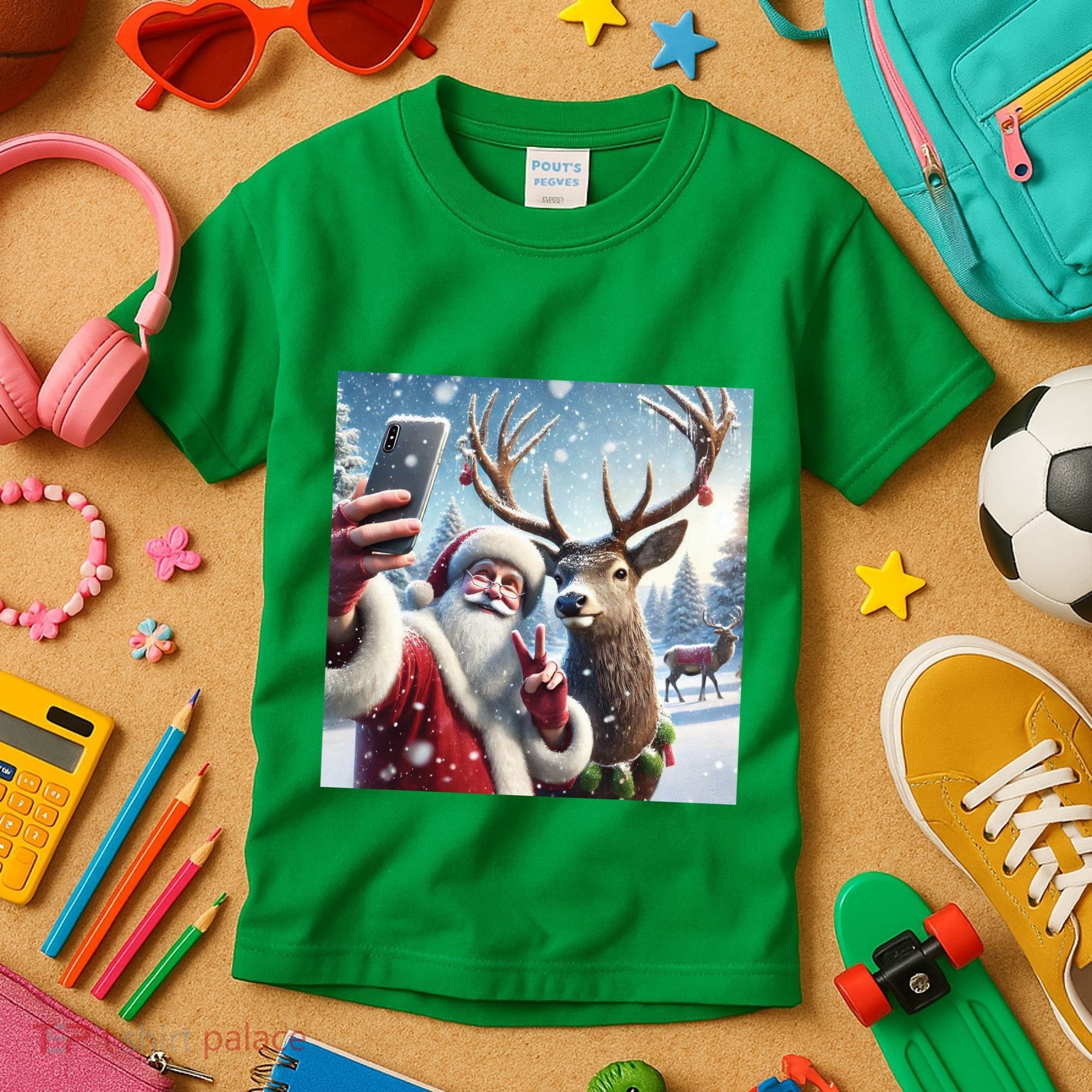 Surprise Rain Deer Selfie Santa Kids T-Shirt