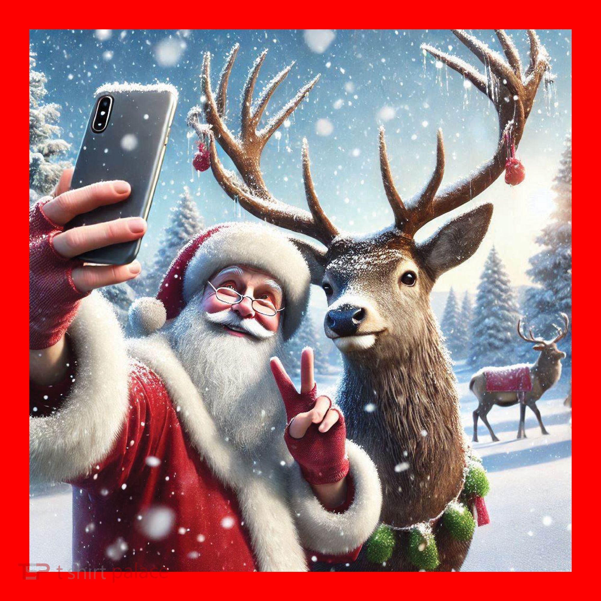 Surprise Rain Deer Selfie Santa Santa Hat